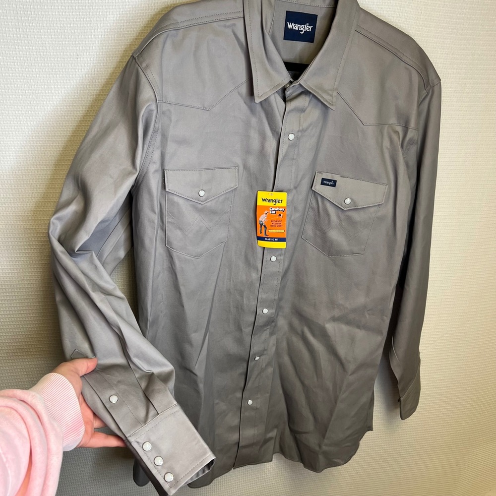 Wrangler Cowboy Cut Western Work Shirt Mens 2XT Gray Pearl Snap MS721SL Tall NWT